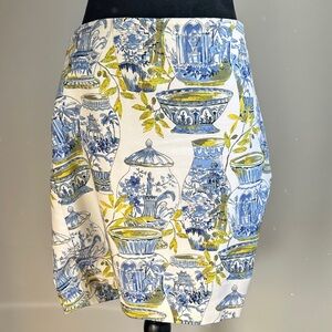 Talbots Blue and Yellow Patterned A-Line Skirt